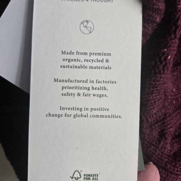 Threads 4 Thought Fleck Knit Raglan Crew Sweater Burgundy Cableknit Size… - Picture 10 of 10